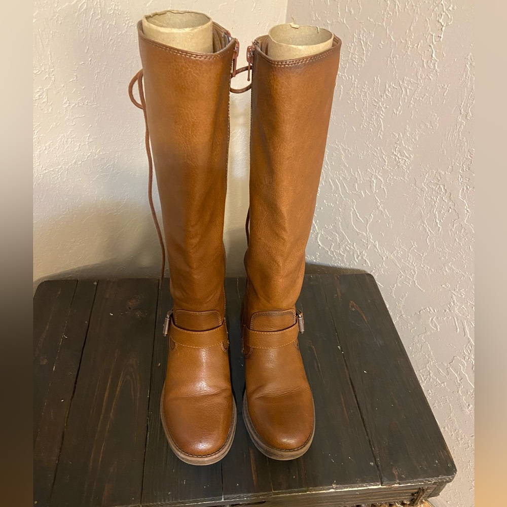 Like-new lace up faux leather tall boots